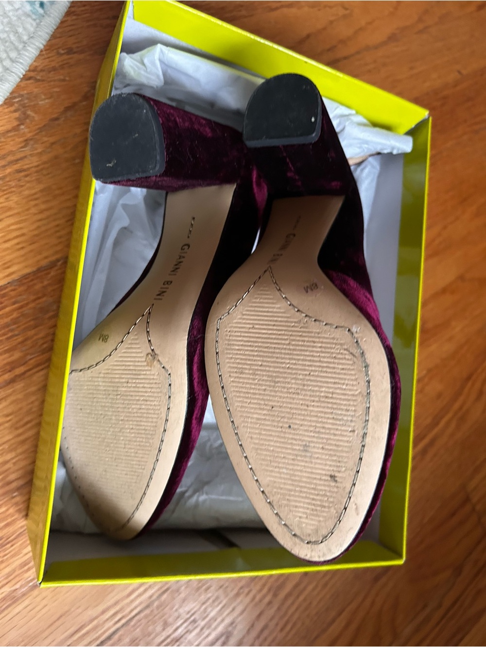 Gianni Bini Burgundy Velvet Block Heel Sandals - Picture 2 of 3